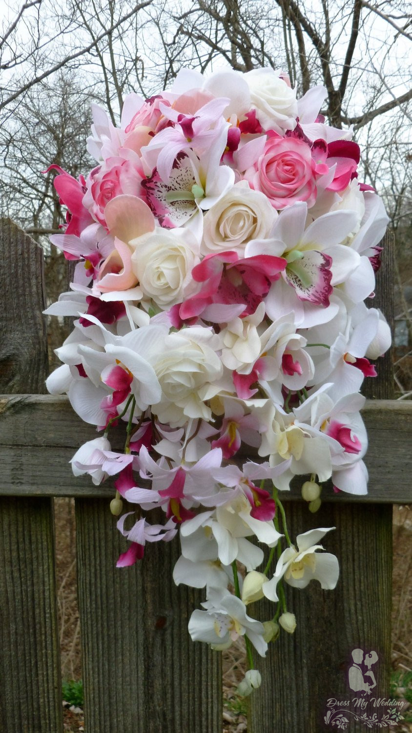 Dress My Wedding Orchids and rose cascading bouquet