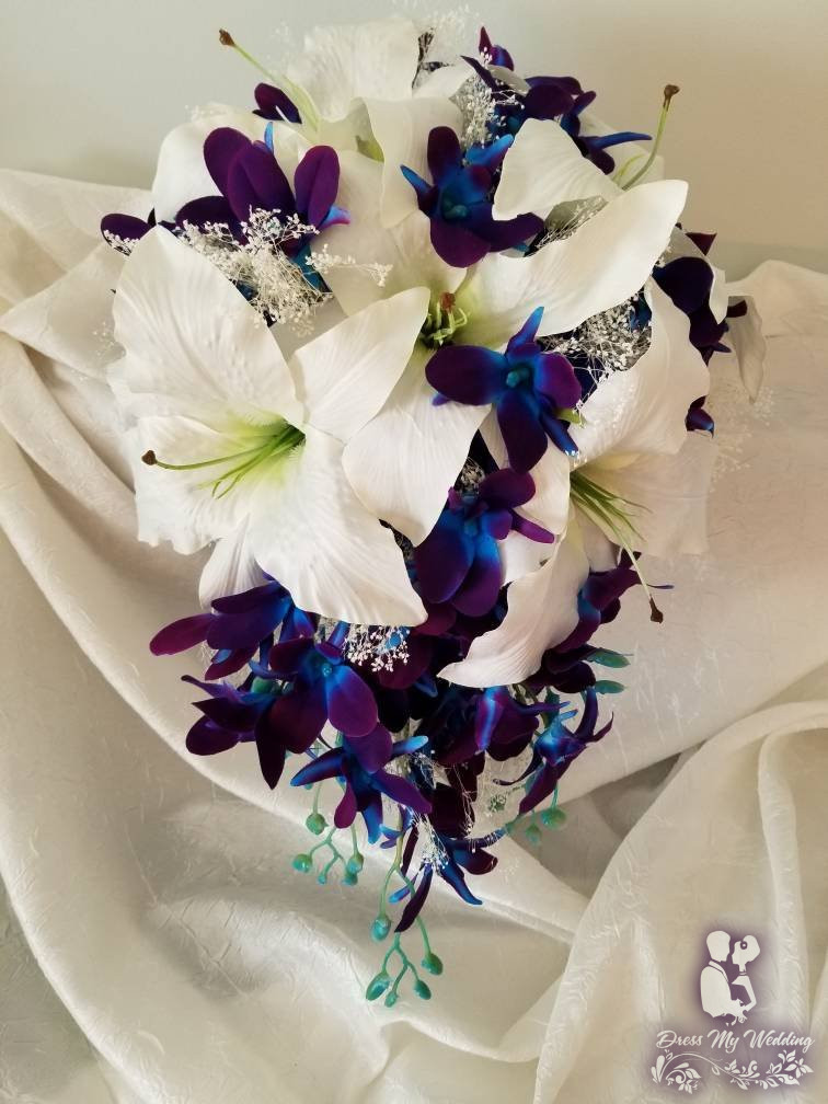 Dress My Wedding Casablanca lily and galaxy orchid cascading bouquet
