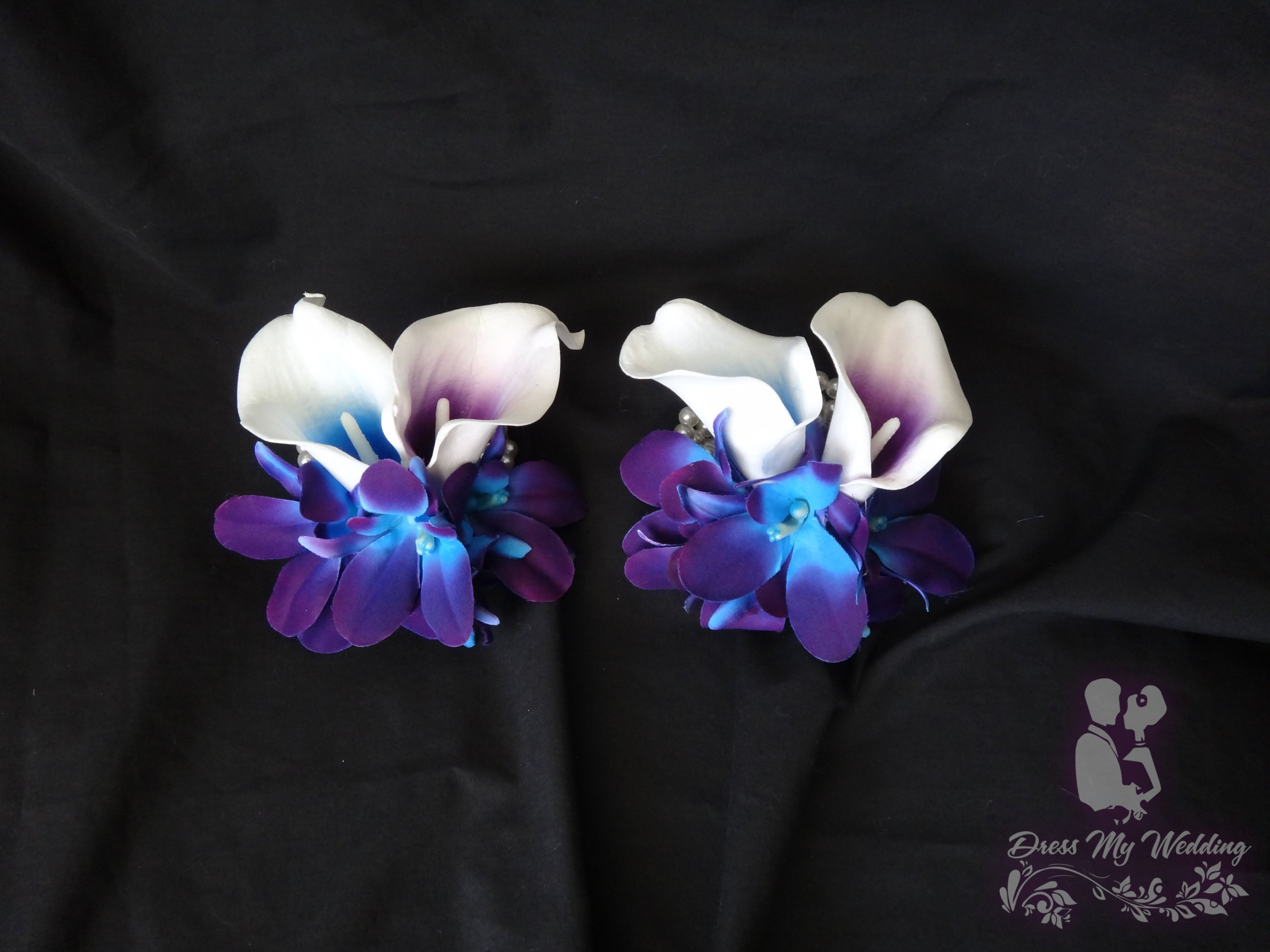 Dress My Wedding – Galaxy orchid, real touch calla lily wrist corsage ... White And Baby Blue Corsage