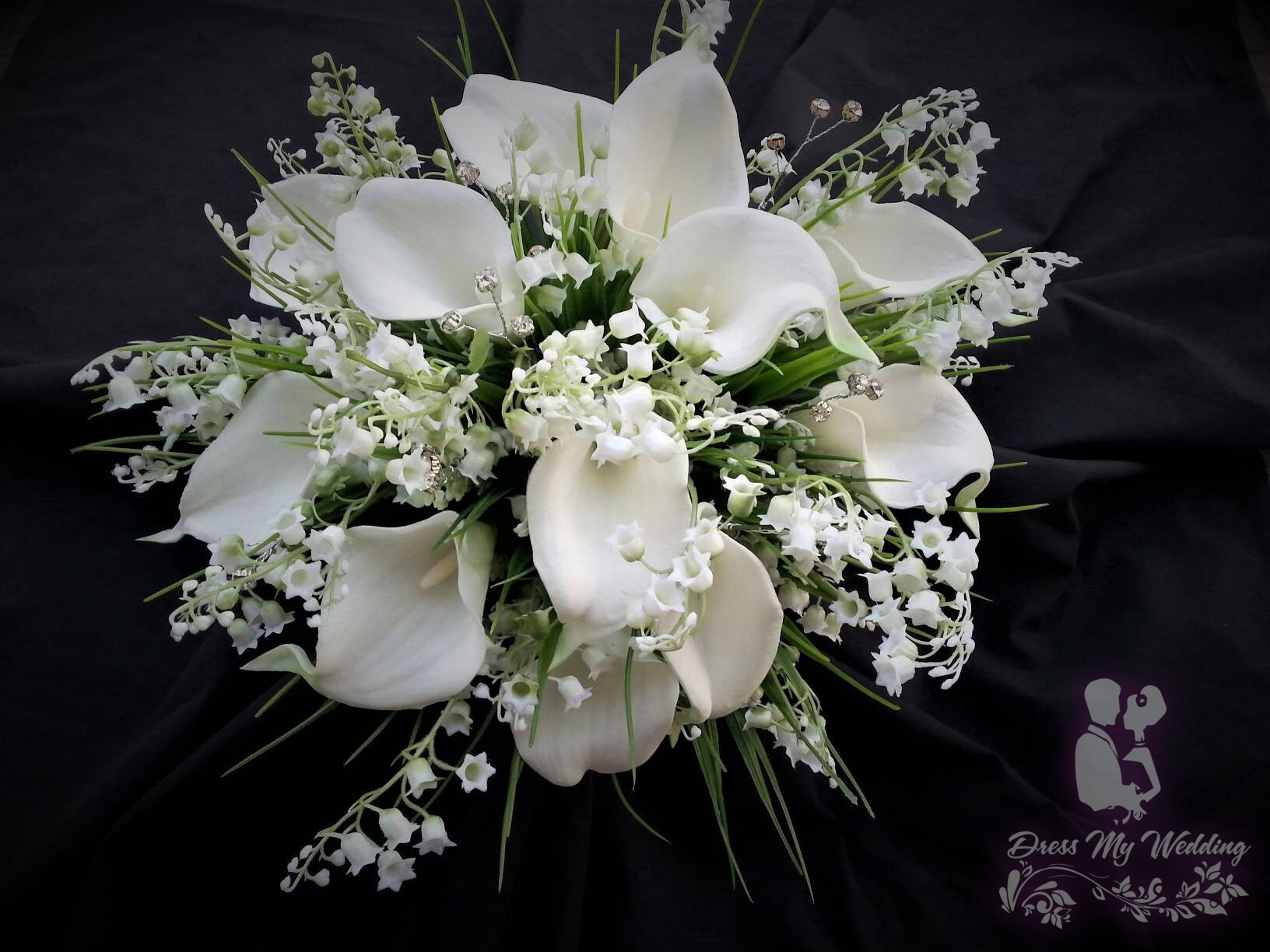 Dress My Wedding Lilies of the valley, calla lily artificial flower bouquet, real touch