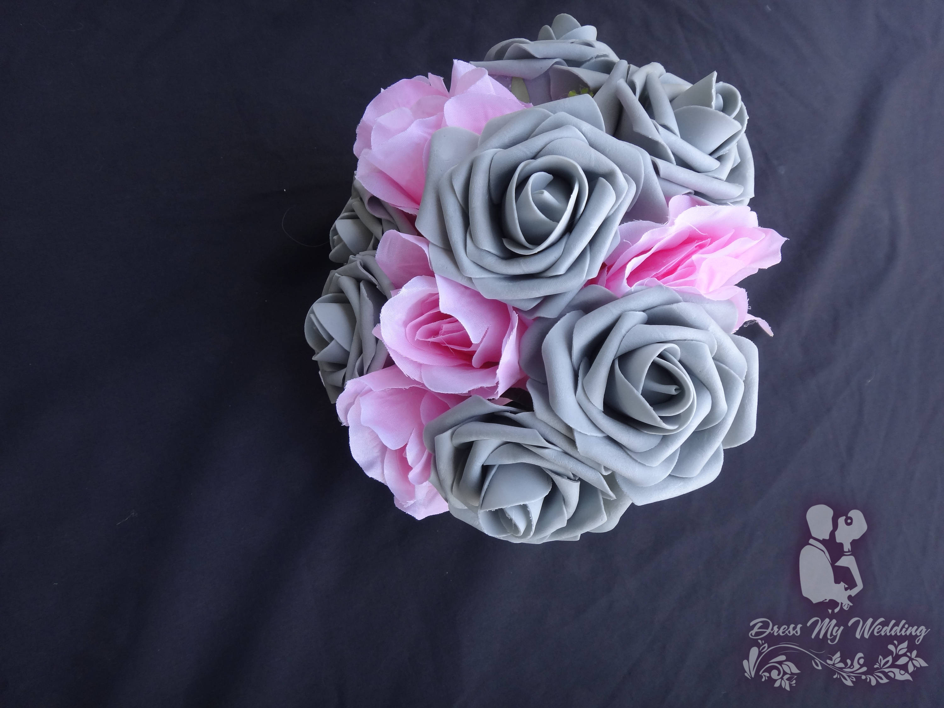 Dress My Wedding Pink gray small bouquet, bridesmaids bouquet, silk