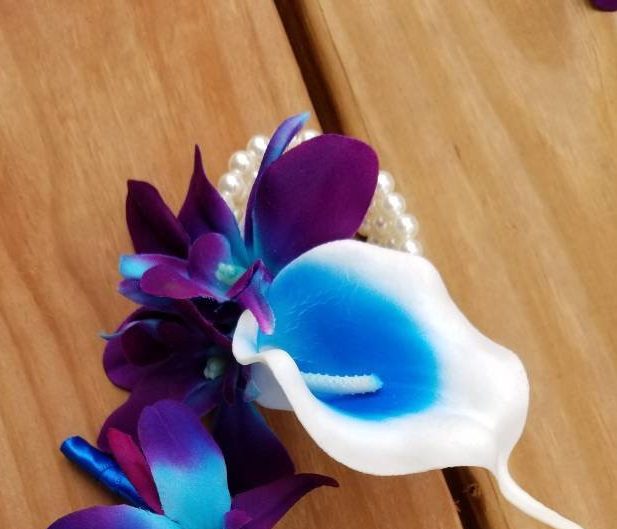 Dress My Wedding – Galaxy orchid and calla lily wrist corsage and ... White And Baby Blue Corsage