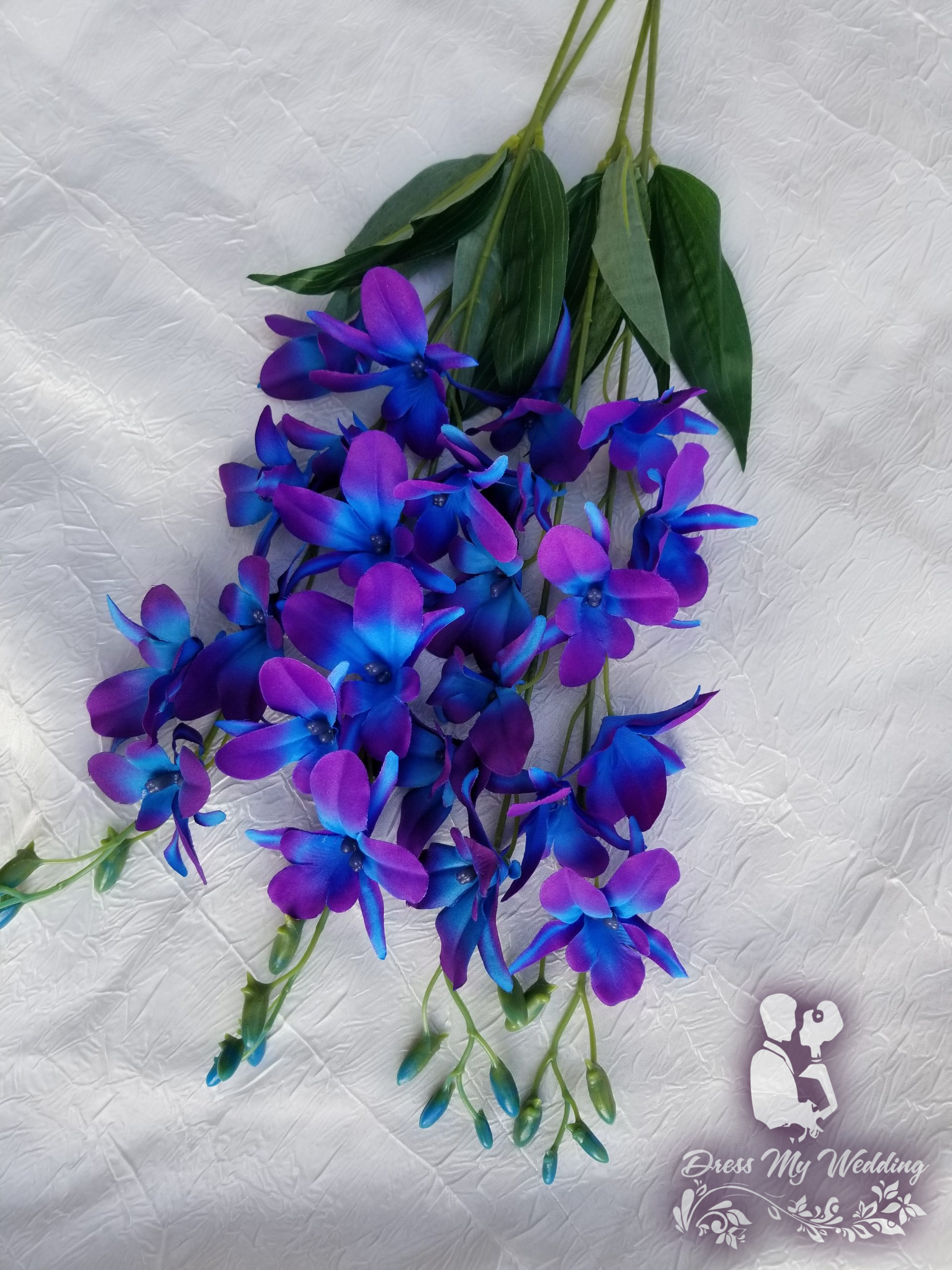 3x SiLK SINGAPORE GALAXY BLUE PURPLE ORCHID DENDROBIUM ORCHIDS FLOWER STEM 