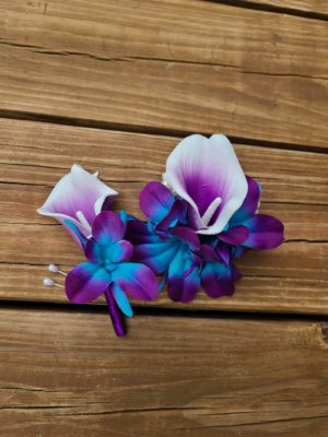 Galaxy orchid and calla lily wrist corsage and boutonniere set - Image 8