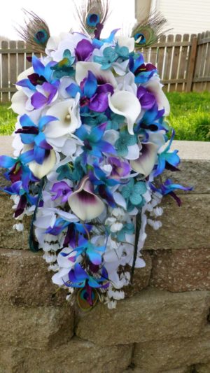 Cascading blue orchid bouquet with turquoise and purple accent - Image 3