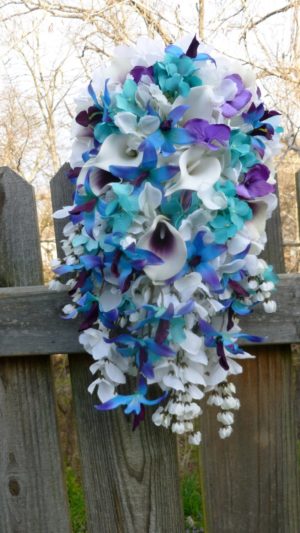 Cascading blue orchid bouquet with turquoise and purple accent - Image 4
