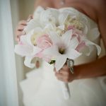 blush and white casablanca lily bouquet