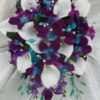 Galaxy orchid bridal bouquet, white real touch calla lilies - Image 5