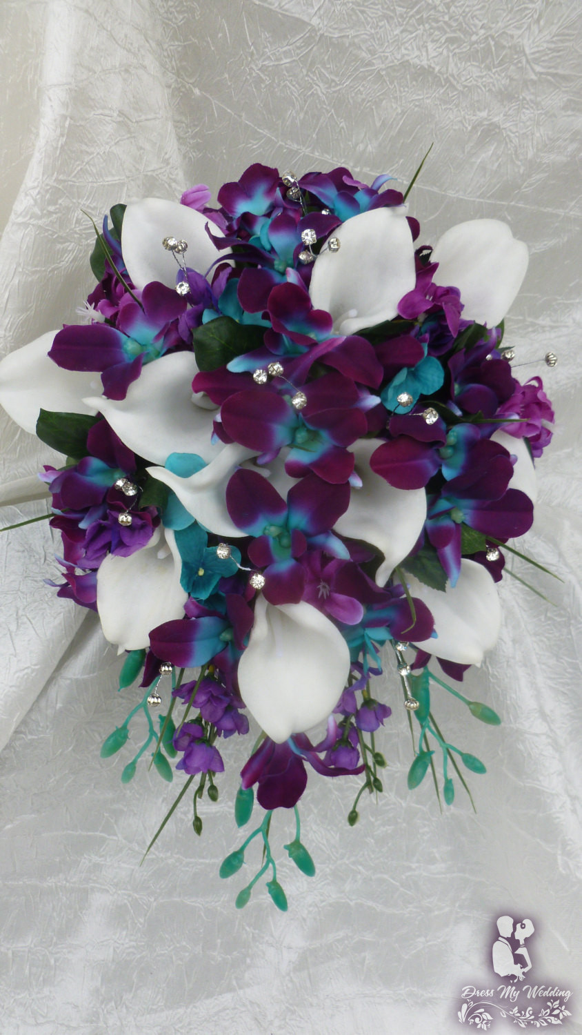 Dress My Wedding Galaxy Orchid And Calla Lily Bouquet With Turquoise Accent