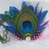 Peacock rhinestone feather hair piece, pink, blue feather hair clip,