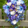 Cascading Iris and orchid bouquet with baby's breath - Image 2