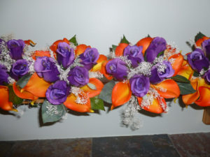 Real touch orange calla lily and silk purple rose bouquet with natural preserved baby's breath. - Image 5