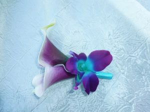 Picasso Calla lily galaxy orchid corsage, real touch calla lilies