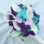 Turquoise galaxy orchid bridesmaids bouquet, small bouquet, cherry blossoms , real touch callas, turquoise hydrangeas, picasso callas