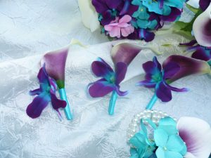 Picasso Calla lily galaxy orchid boutonniere, real touch calla lilies - Image 2