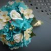 Turquoise, gold, chamapgne bridal bouquet with ivory roses, hydrangea bride bouquet, artificial flower bouquet, gold pearl accent - Image 3