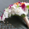 Ivory, orange, fuchsia, green bride bouquet, artificial flower bouquet, rose calla lily, orchid bouquet, teardrop bouquet, cascade - Image 5