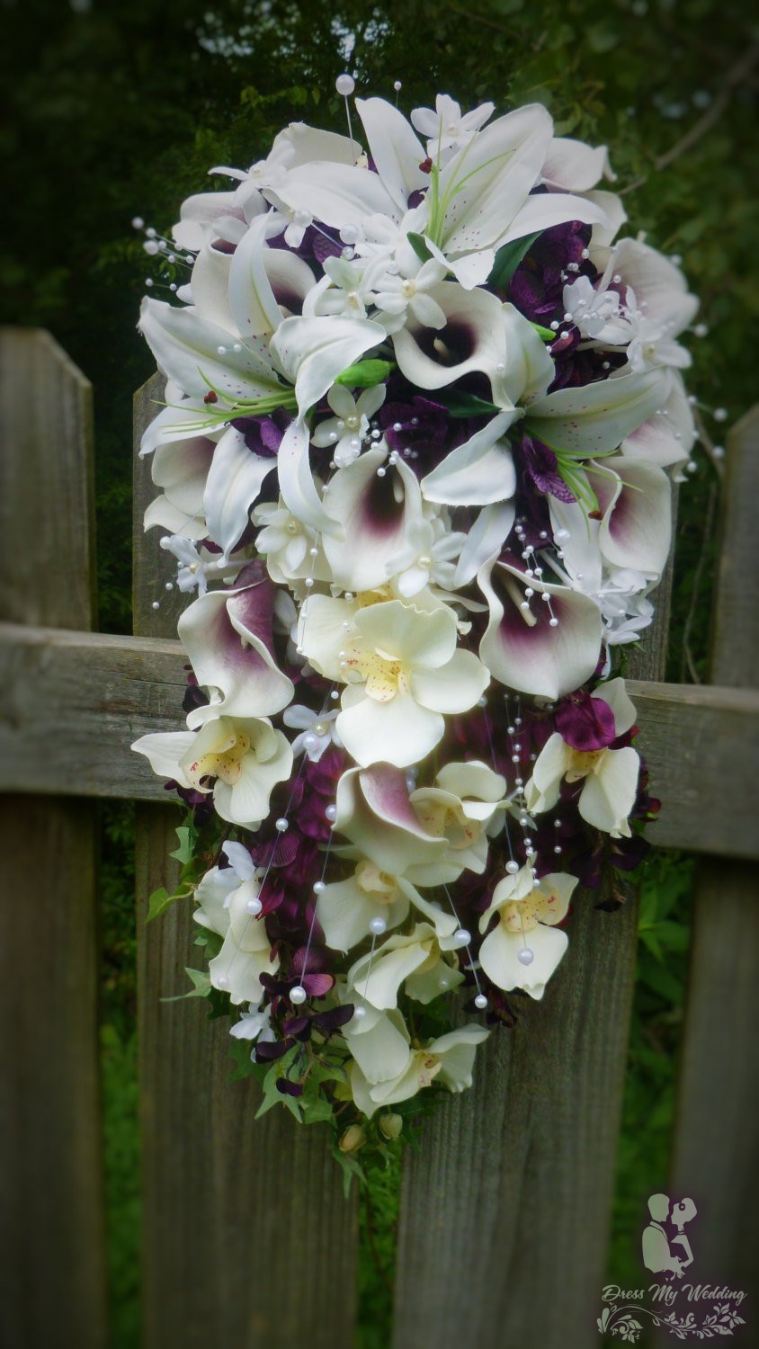 Dress My Wedding - Cascading Plum bridal bouquet with ...
