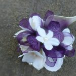 Wrist corsage plum Picasso calla, ivory, white hydrangeas, pearl wrsitlet, bridesmaids wrist corsage, prom, real touch artificial flowers