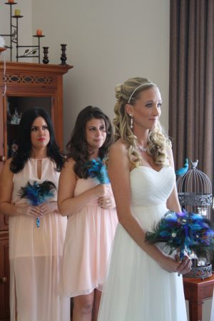 Peacock  bouquet, small bridal bouquet teal, blue feather bouquet, bridesmaids bouquet - Image 4