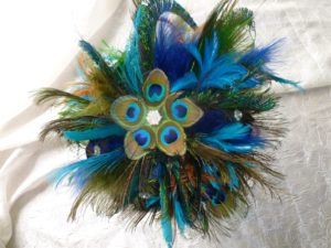 Peacock bridal bouquet, accented with rhinestones, floral feather bouquet - Image 4