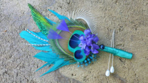 Peacock Boutonniere, teal and purple feather boutonniere - Image 4