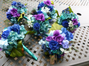 Bridesmaids bouquet, purple, royal blue, teal artificial flower bouuquet