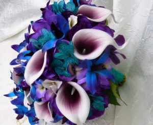 Purple, teal, blue bridal bouquet, purple blue orchids, picasso calla, teal purple hydrangea bouquet, bridal bouquet - Image 6