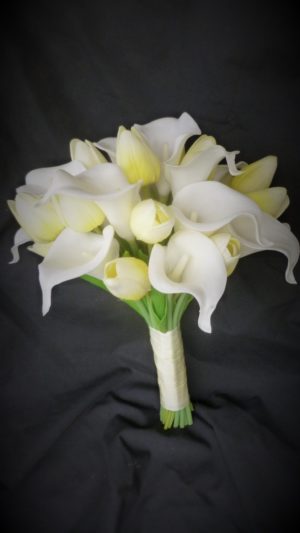 Yellow tulip and calla lily bouquet, customizable