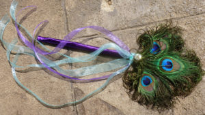 Peacock feather wand, fairy wand, peacock wedding, purple, turquoise, flower girl wand