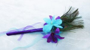 Flower girl wand, fairy wand, orchid, peacock feather wand, purple, turquoise, wedding wand - Image 2