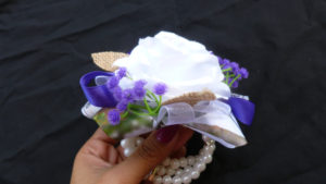 Purple white wrist corsage, Customizable, silk flower corsage, country, rustic, camo accent, baby's breath, prom corsage, burlap - Image 2