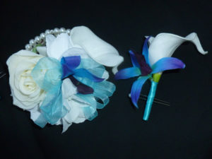 Cosage and boutonniere set, real touch rose, calla lily, orchid, calla boutonniere, pearl corsage
