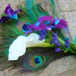 Peacock feather, calla lily orchid bouquet, purple babys breath, teal purple small bouquet, bridesmaid bouquet