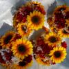 Sunflower, garden mum, silk flower bouquet, orange, yellow, red, fall bouquet, rustic country wedding, baby's breath - Image 3