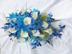 Blue purple silk orchid bouquet - Image 2