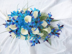 Blue purple silk orchid bouquet - Image 3