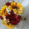 Sunflower, deep red dahlia, baby's breath bridal, bridesmaids fall bouquet, rustic country wedding, baby's breath, autumn bouquet