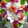 Ivory, orange, fuchsia, green bride bouquet, artificial flower bouquet, rose calla lily, orchid bouquet, teardrop bouquet, cascade - Image 4