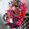 Pink, coral, sangria, plum purple cascading bouquet, peacock feathers, bridal teardrop bouquet - Image 4