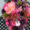 Pink, coral, sangria, plum purple cascading bouquet, peacock feathers, bridal teardrop bouquet - Image 3