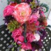 Pink, coral, sangria, plum purple cascading bouquet, peacock feathers, bridal teardrop bouquet - Image 2