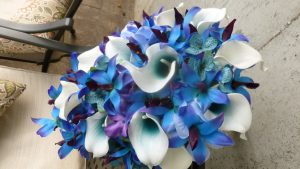 Purple, teal, blue bridal bouquet, purple blue orchids, picasso calla, teal purple hydrangea bouquet, bridal bouquet - Image 2