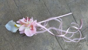 Flower girl wand, calla lily wand white, soft pink orchids, blush, real touch  calla