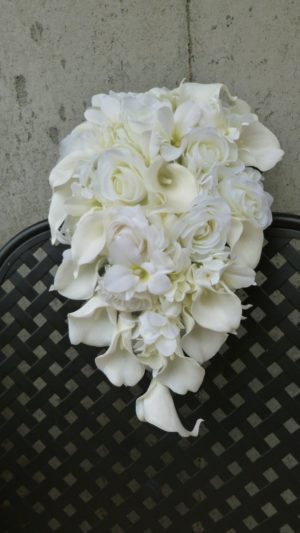 Ivory, cream cascading bridal bouquet with added hydrangas - Image 4