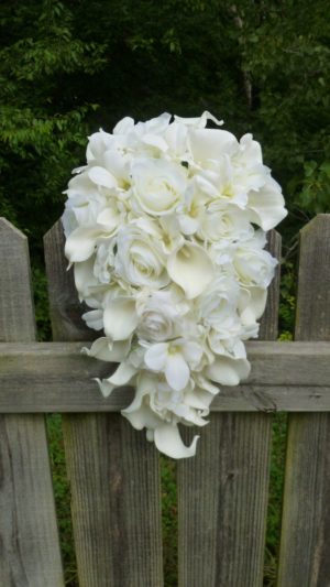 Ivory, cream cascading bridal bouquet with added hydrangas - Image 3