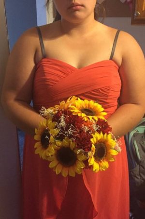 Sunflower, garden mum, silk flower bouquet, orange, yellow, red, fall bouquet, rustic country wedding, baby's breath - Image 4
