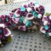 Plum purple cascading bouquet with picasso calla lilies, turquoise  hydrangea, rose, teardrop bouquet, artificial flowers - Image 4