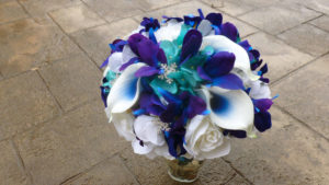 Galaxy orchid and turquoise bridal bouquet