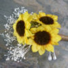 Sunflower boutonniere, button hole with baby's breath